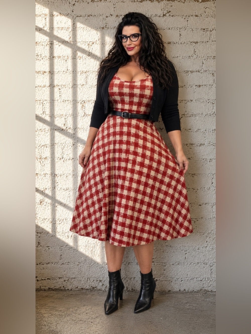 LuLaRoe Nicki Red Gingham Fit & Flare Midi Dress Size L
